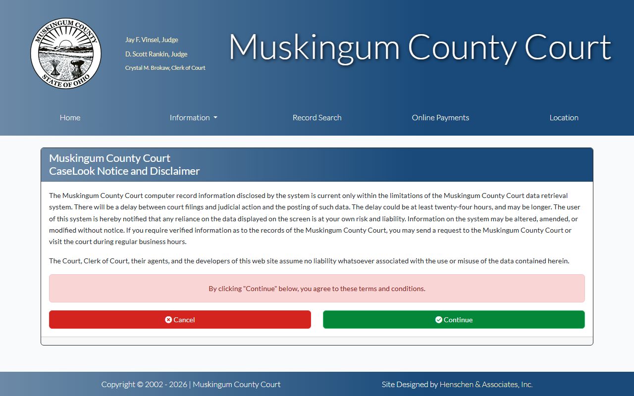 Muskingum County Court CaseLook records after jail arrest