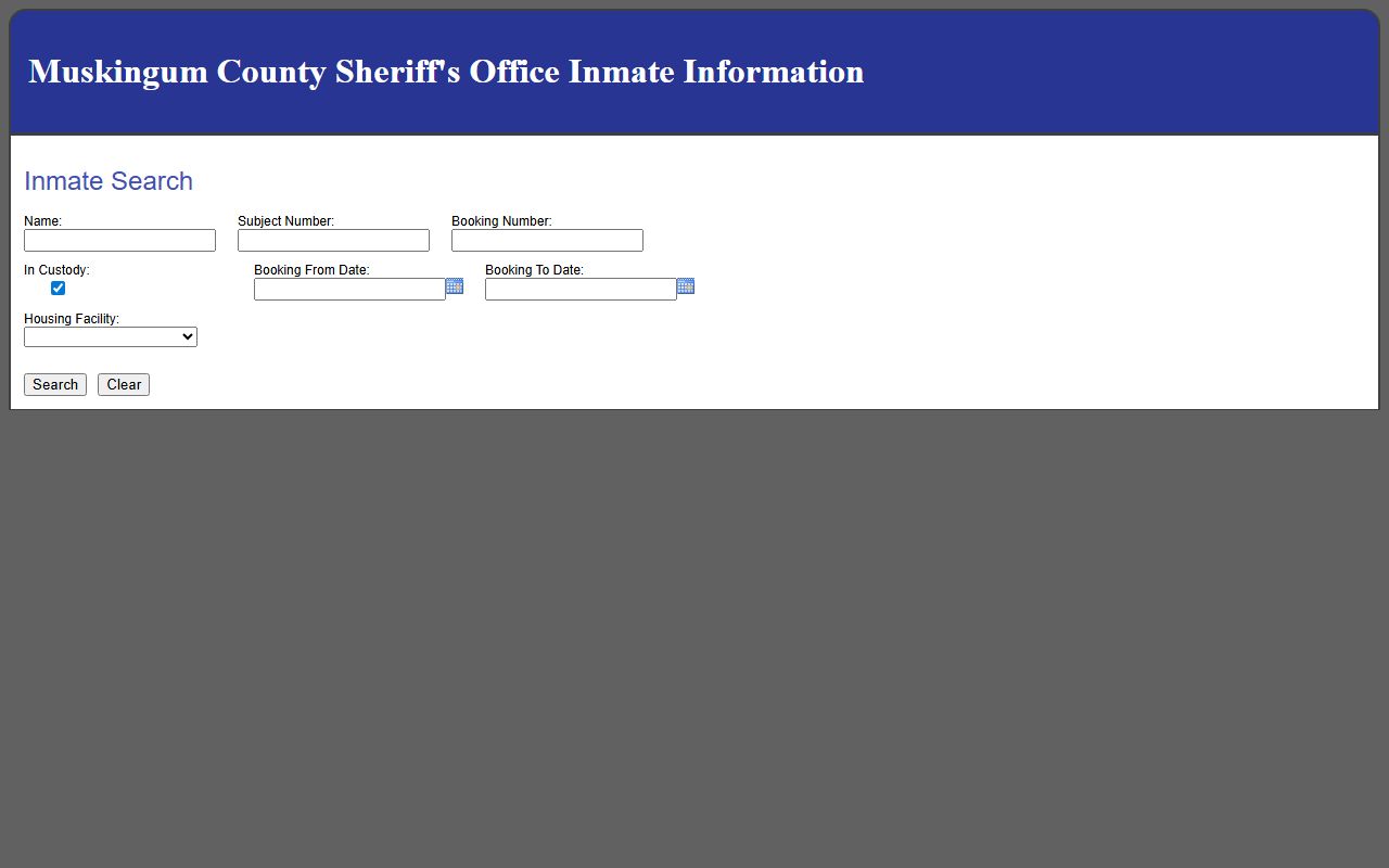 Muskingum County inmate population roster search form