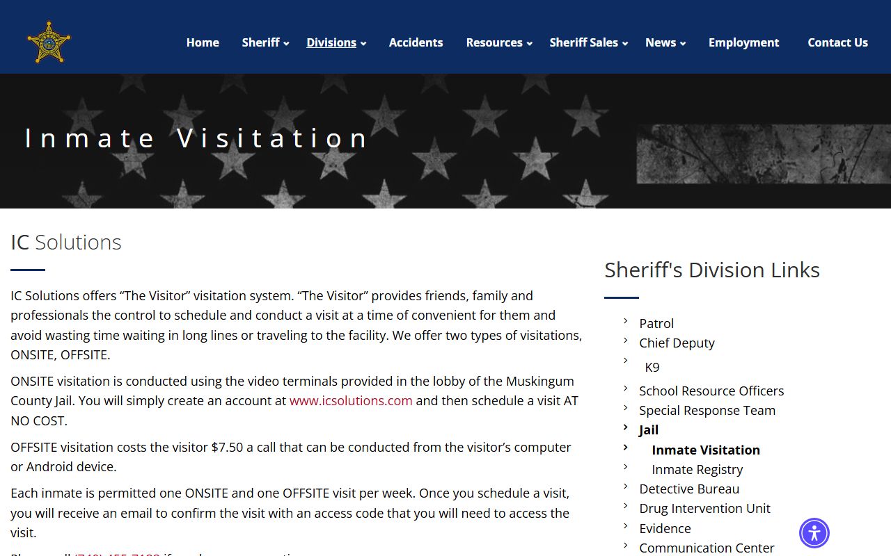 Muskingum County jail visitation and commissary records instructions