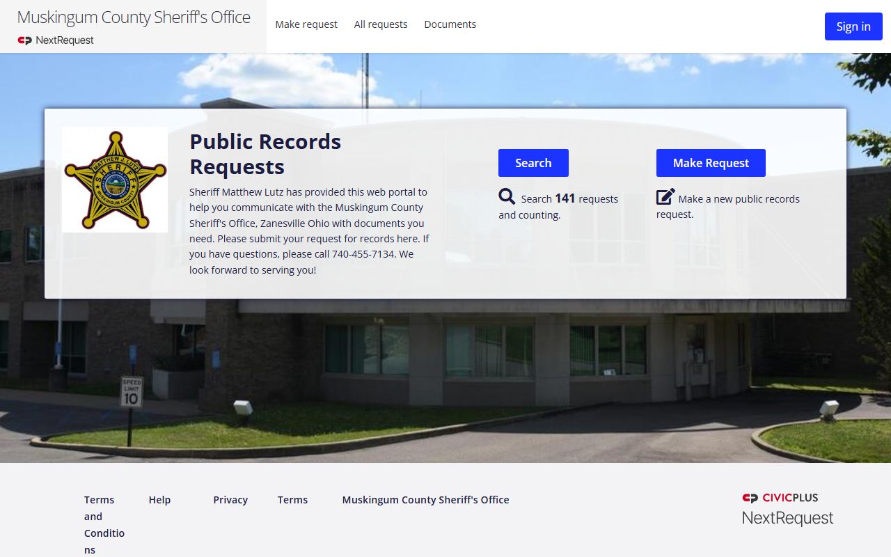 Muskingum County sheriff public records request portal for inmate records