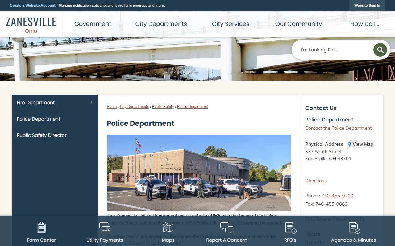 Zanesville City Jail police department official page